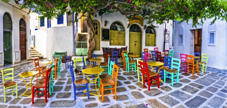 Santorini colorful outdoors cafe
